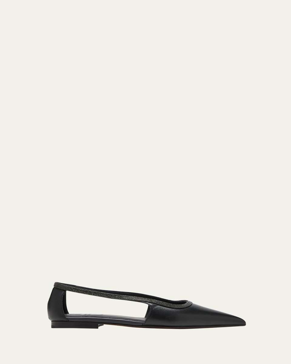 Leather Monili Cutout Ballerina Flats