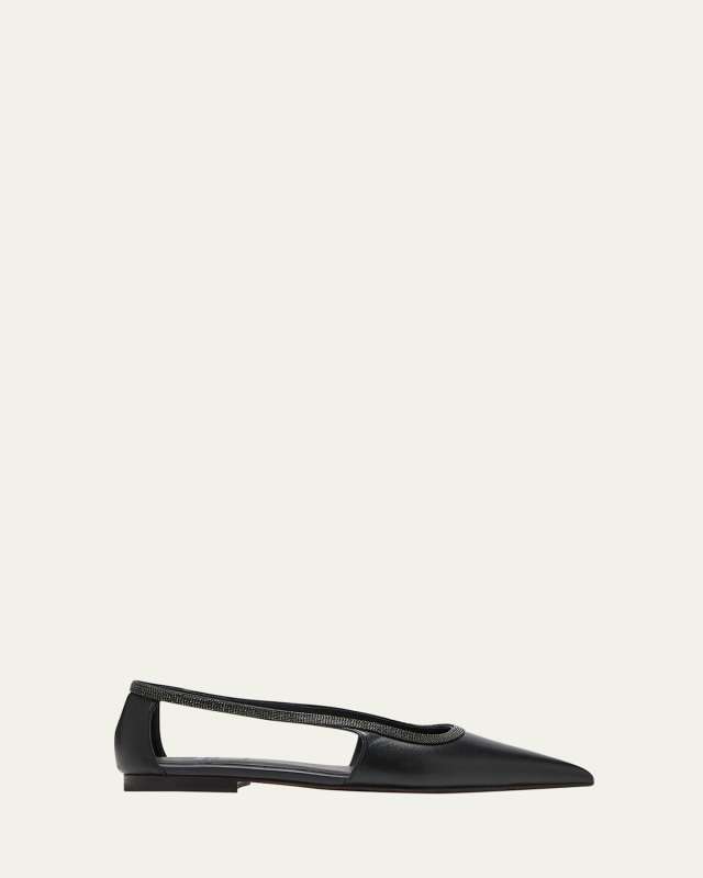 Leather Monili Cutout Ballerina Flats