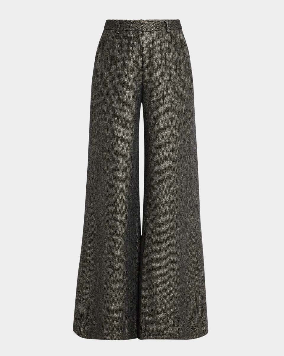 Pilar Metallic Herringbone Wide-Leg Pants