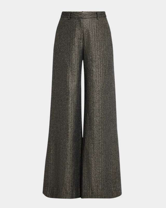 Pilar Metallic Herringbone Wide-Leg Pants