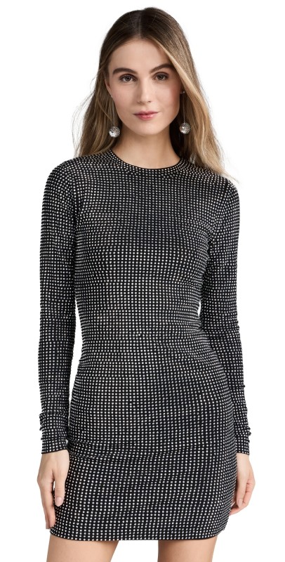 Good American Crystal Crew Mini Dress Black001