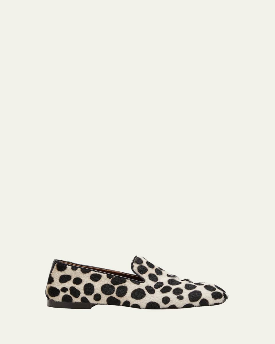 Animal-Print Calf Hair Slipper Loafers