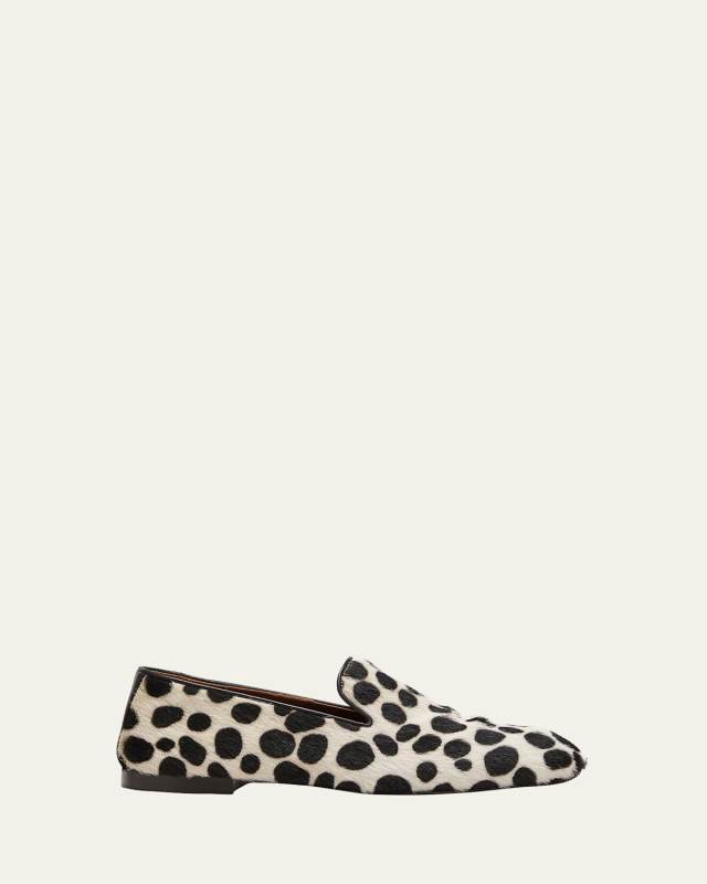 Animal-Print Calf Hair Slipper Loafers