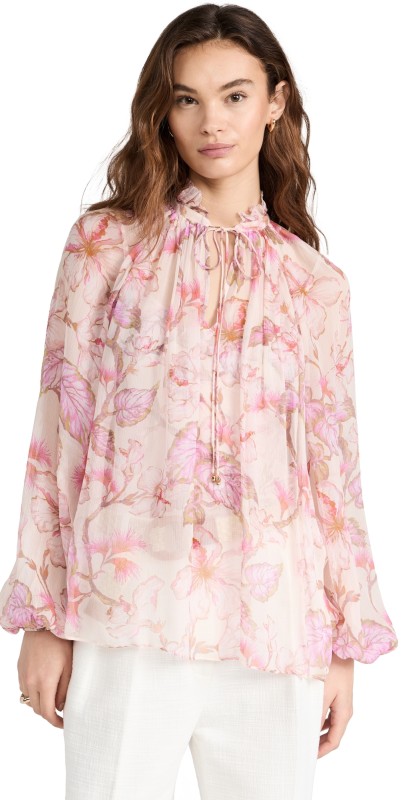 Zimmermann Matchmaker Billow Blouse Coral Hibiscus