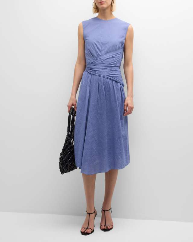 Ruched Sleeveless Midi Dress