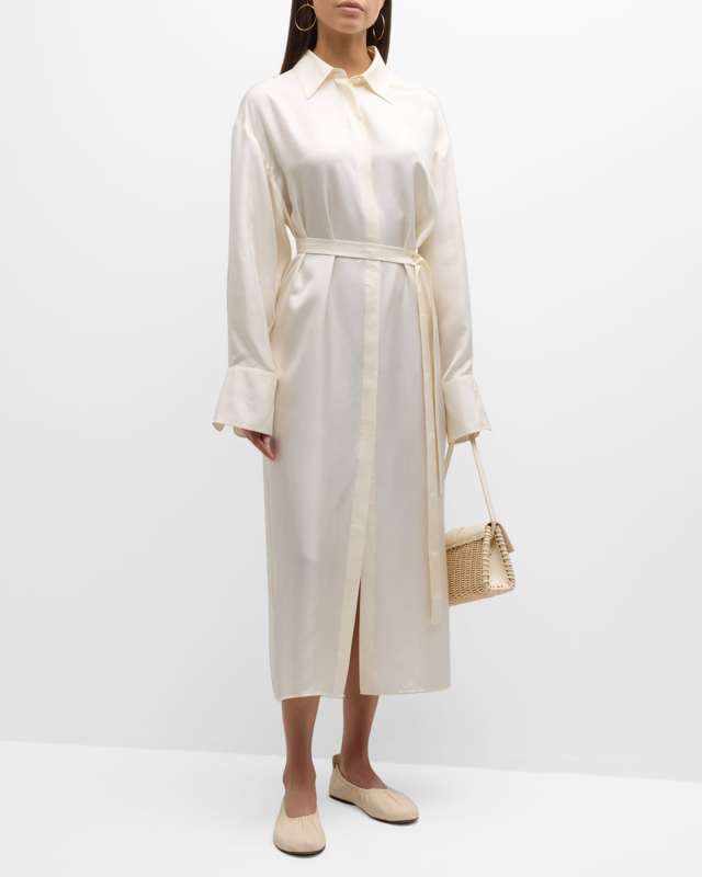 Long-Sleeve Silk Wrap Dress