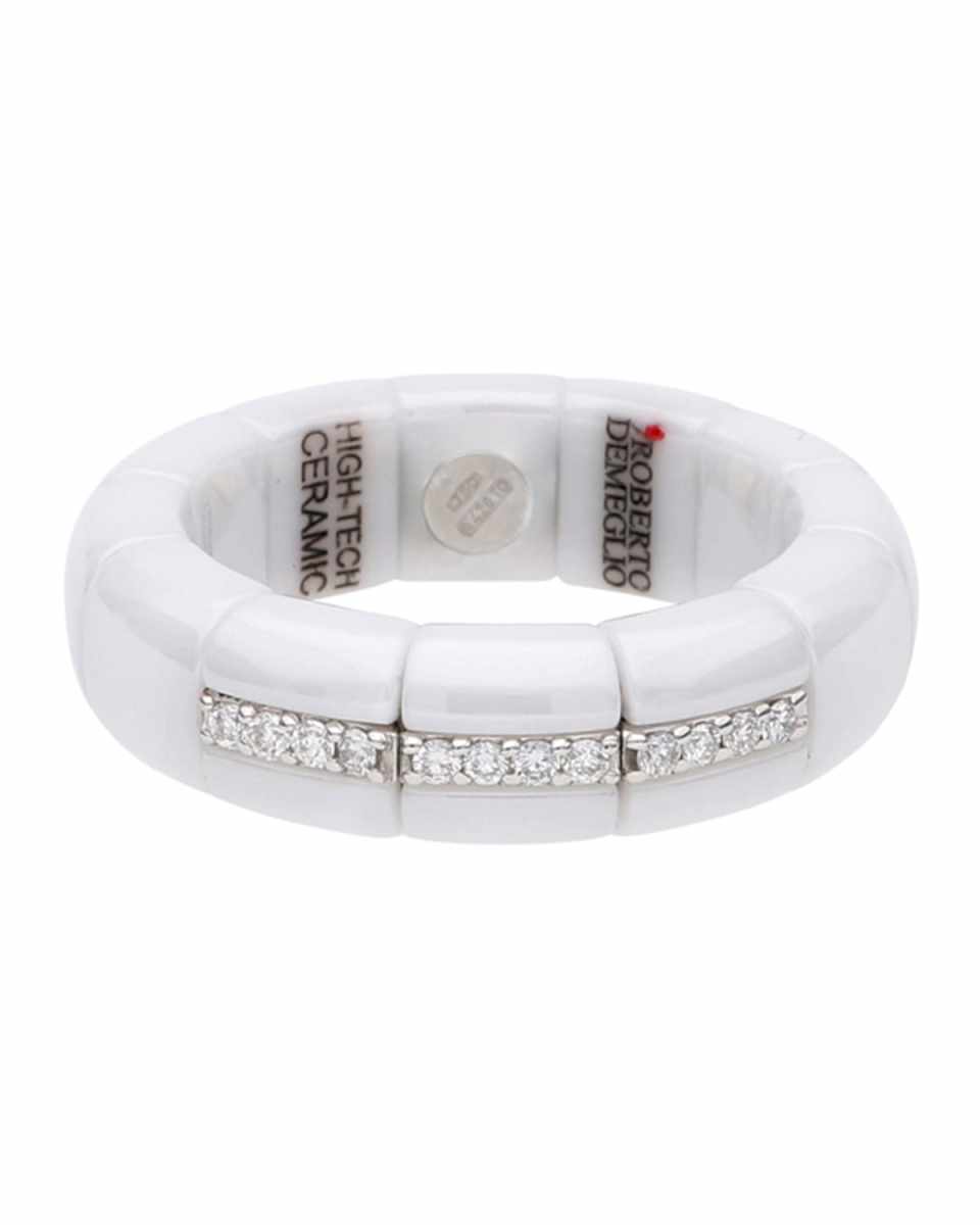 PURA 18k White Gold White Ceramic White Diamond Stretch Ring, Size