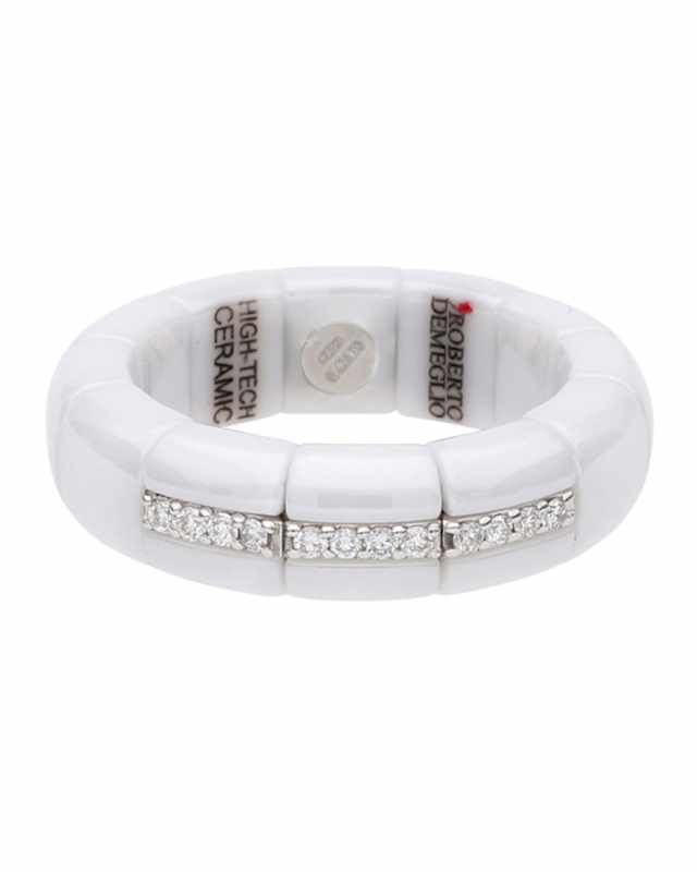 PURA 18k White Gold White Ceramic White Diamond Stretch Ring, Size