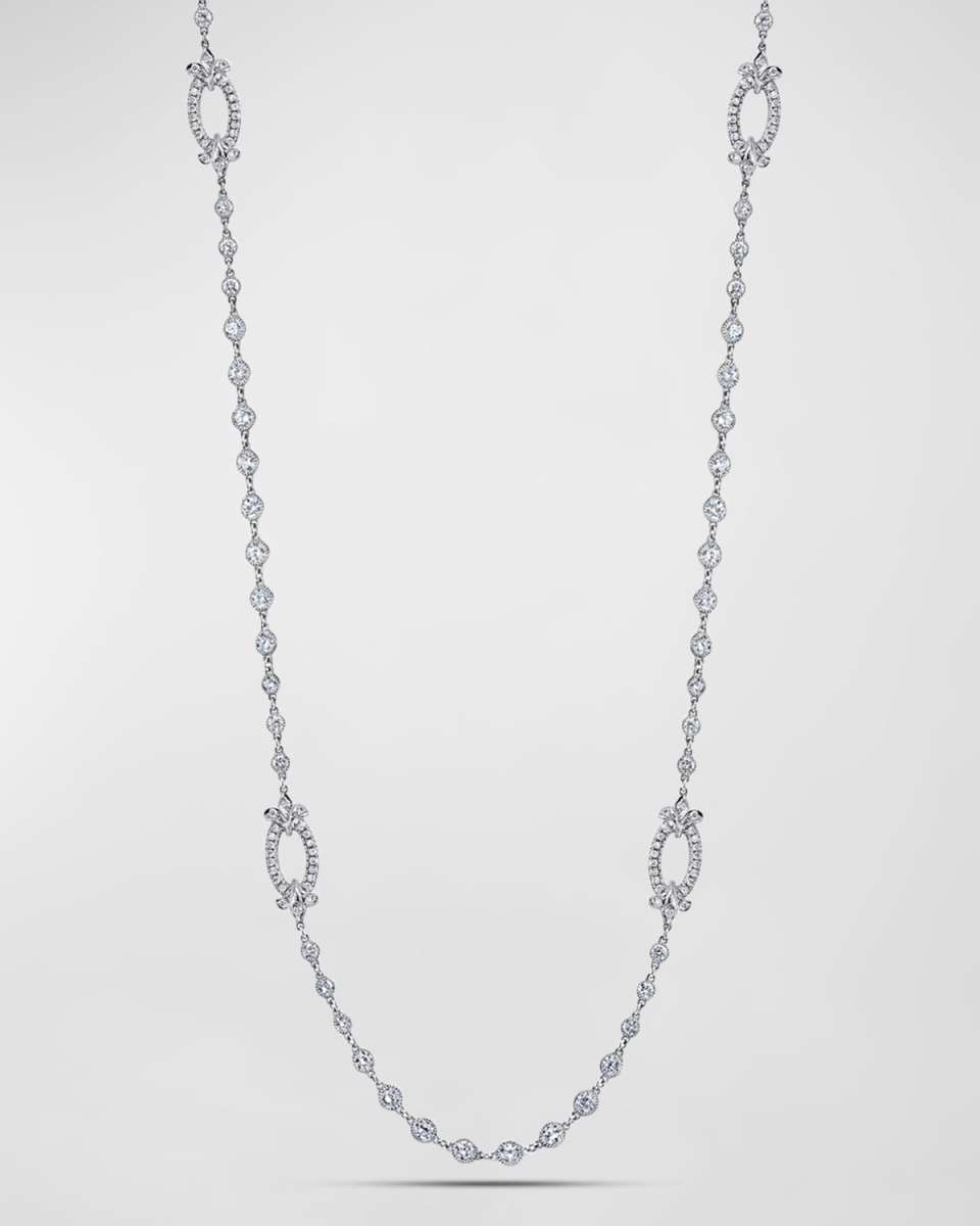 Platinum Handmade Diamond Necklace with Fleur De Lis Stations, 16.63tcw, 16"