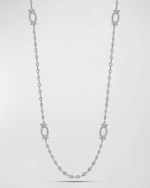 Platinum Handmade Diamond Necklace with Fleur De Lis Stations, 16.63tcw, 16"