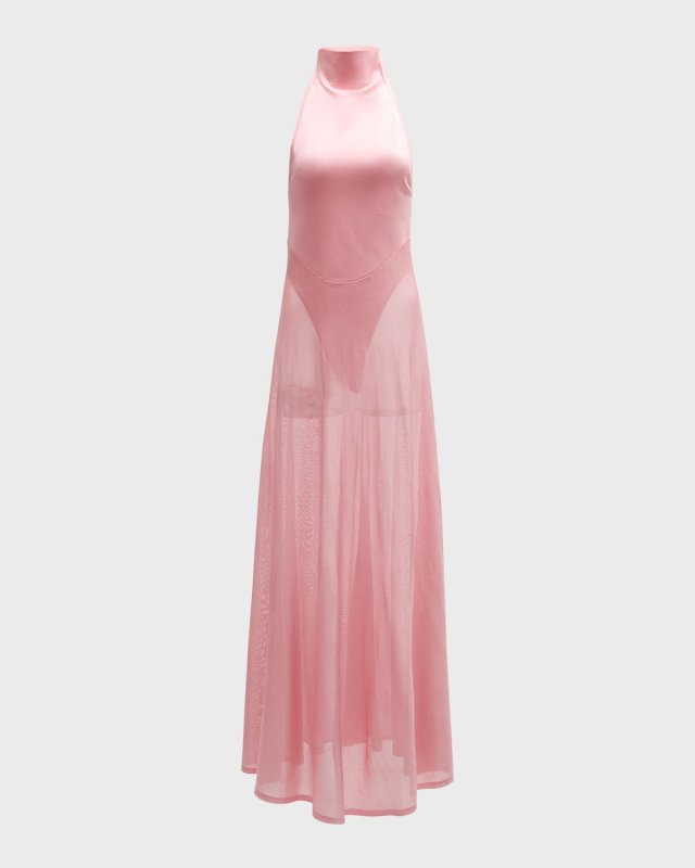 Halter Sheer Flared Dress