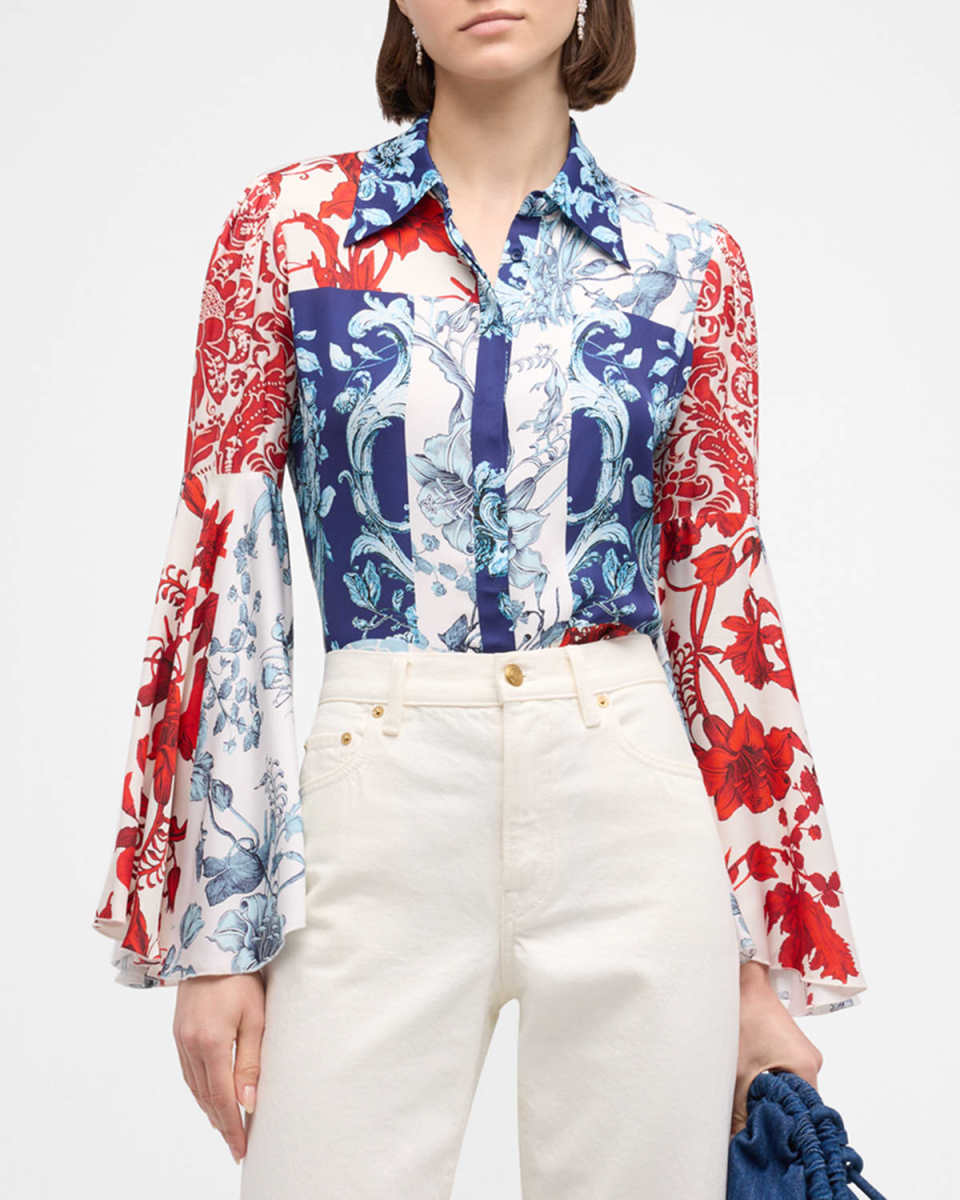 Willa Fitted Placket Bell-Sleeve Top