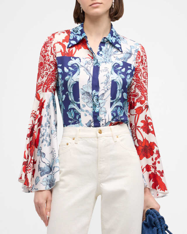 Willa Fitted Placket Bell-Sleeve Top