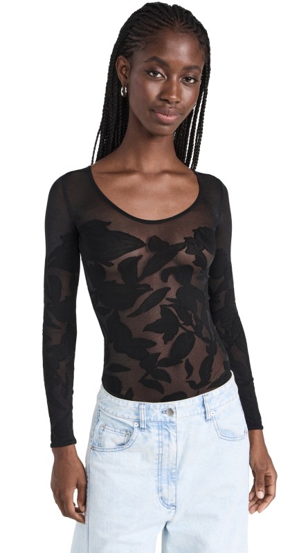 Wolford Body Tattoo String Thong Bodysuit Black/Black