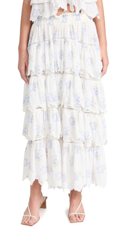 LoveShackFancy Cunningham Skirt Alpine Frost