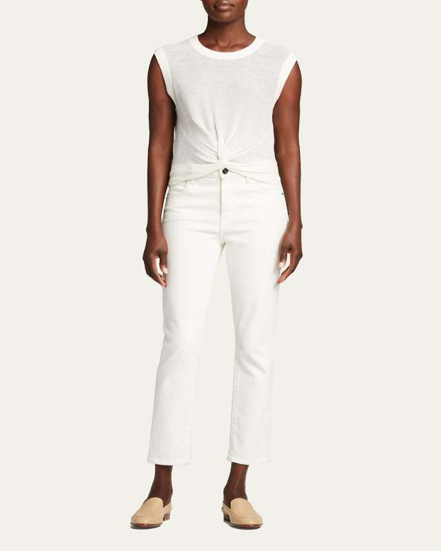 Kellen Crewneck Cap-Sleeve Twist-Front Sweat