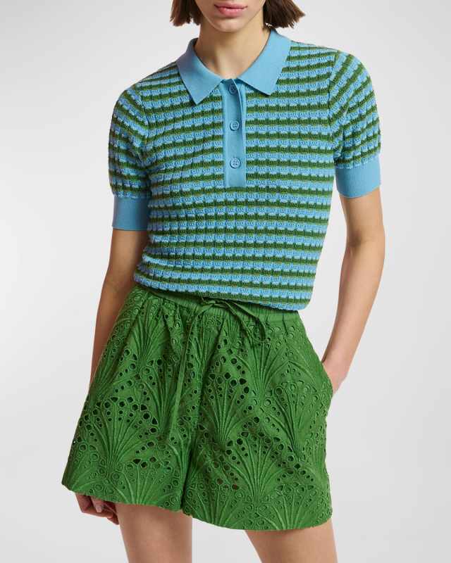Folo Two-Tone Stripe Knit Polo Top