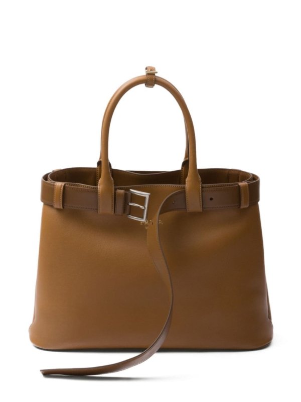 large belted leather handbag