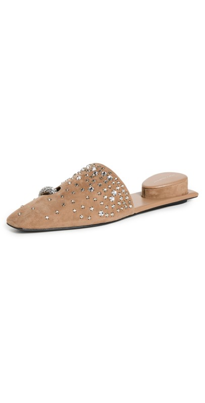 Tory Burch Pierced Crystal Mules River Rock/Crystal