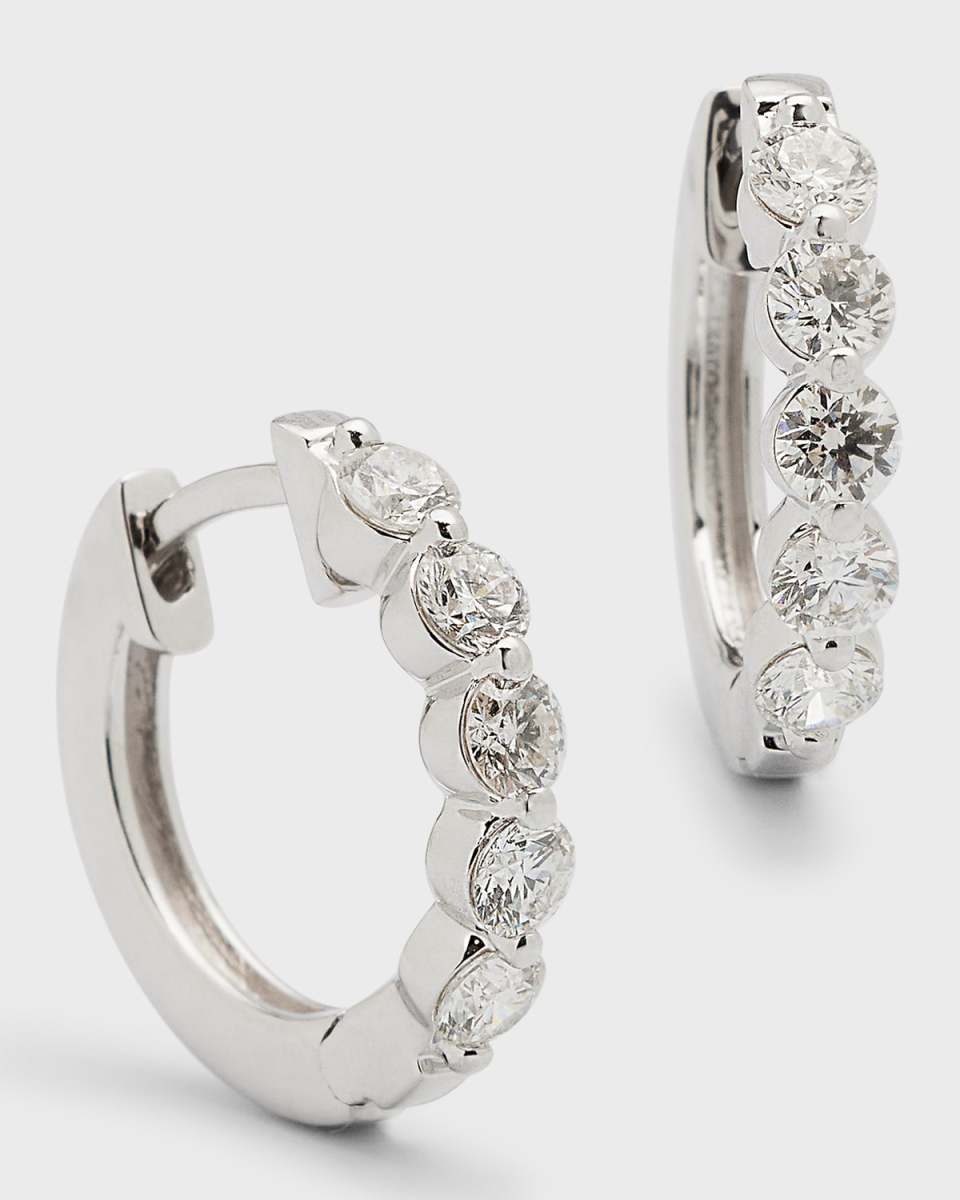 18K White Gold Round Diamond Hoop Earrings, 0.8tcw