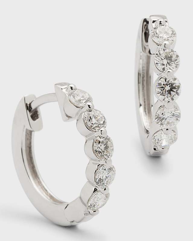 18K White Gold Round Diamond Hoop Earrings, 0.8tcw