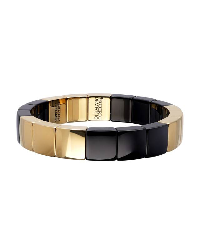 AURA Square White Ceramic & 18k White Gold Overlay Stretch Bracelet