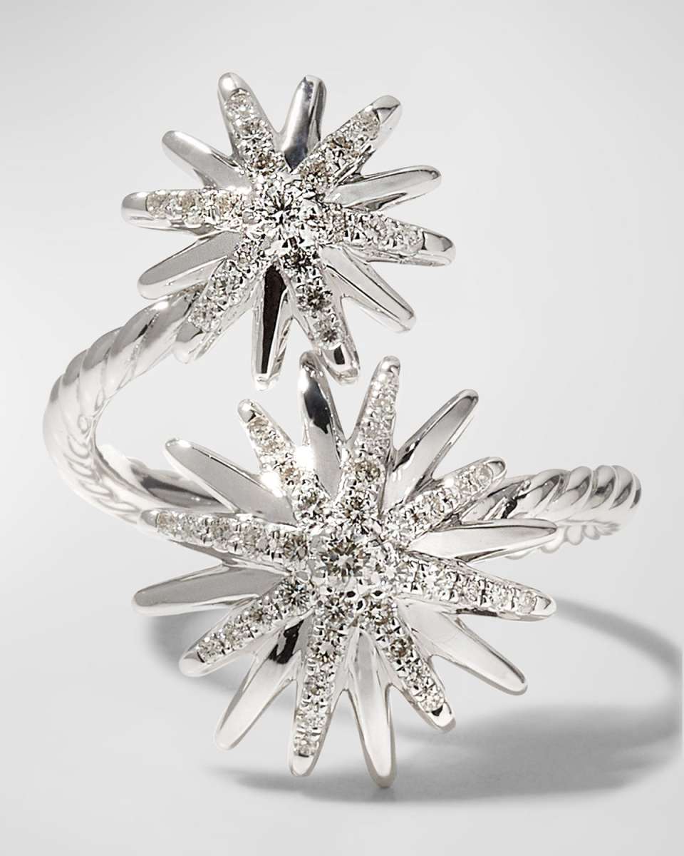 20mm Starburst Bypass Ring in Diamonds and Sterling Silver