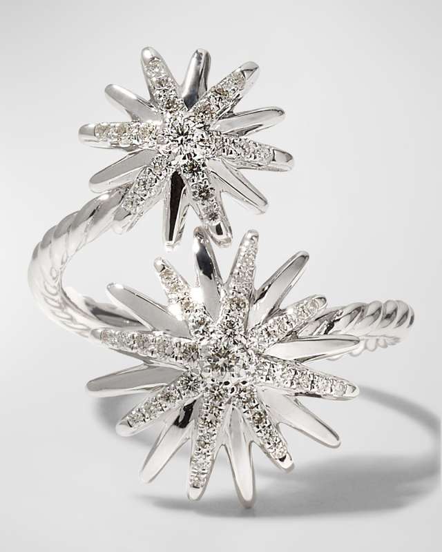 20mm Starburst Bypass Ring in Diamonds and Sterling Silver