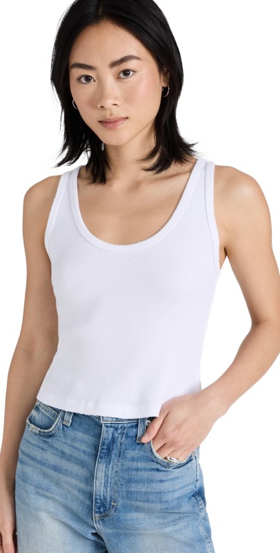 AMO Crop Rib Tank White