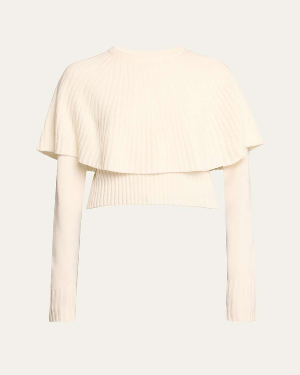 Ruffle Overlay Wool Cashmere Sweater
