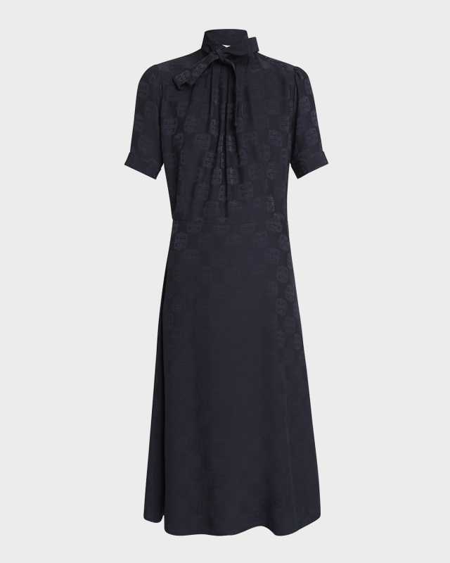 4G Baroque Jacquard Midi Dress with Tie Neck