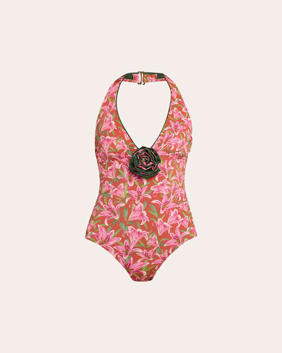 Rosette Halter One-Piece Swimsuit