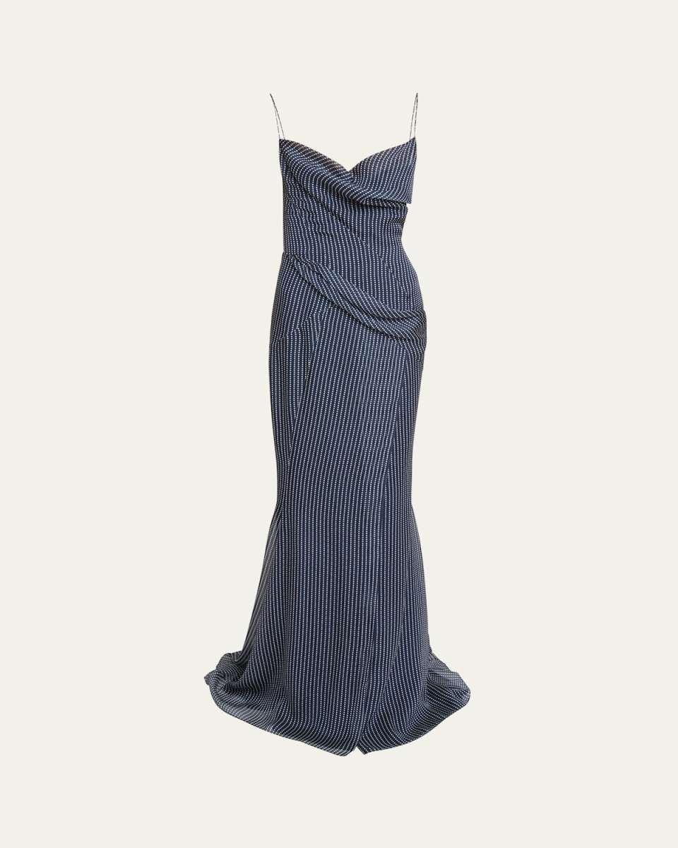 Polka-Dot Silk Open-Back Gown