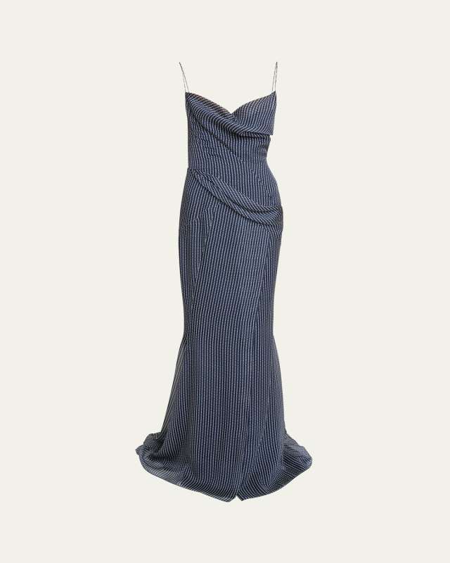 Polka-Dot Silk Open-Back Gown