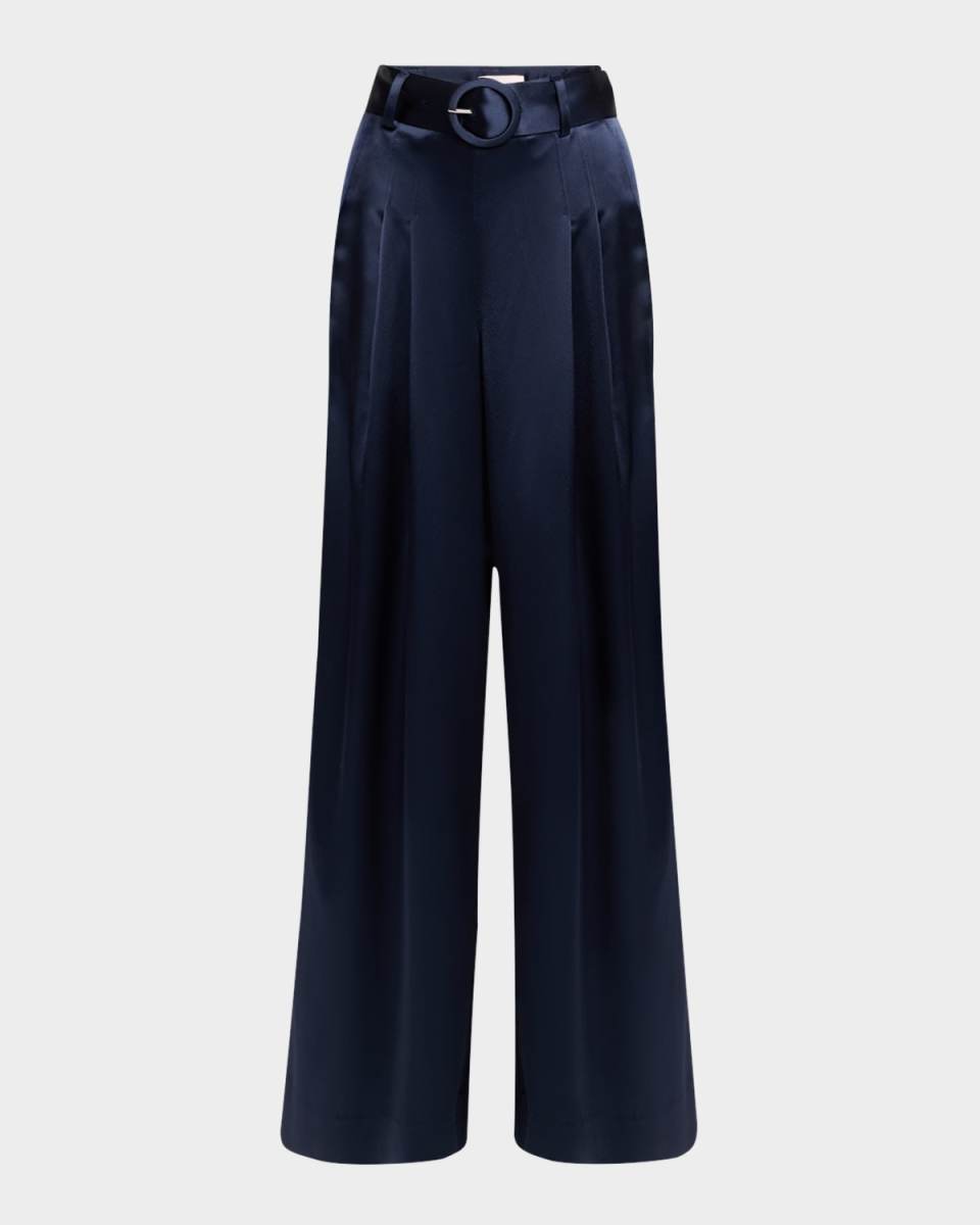 Shauna Pleated Satin Wide-Leg Pants