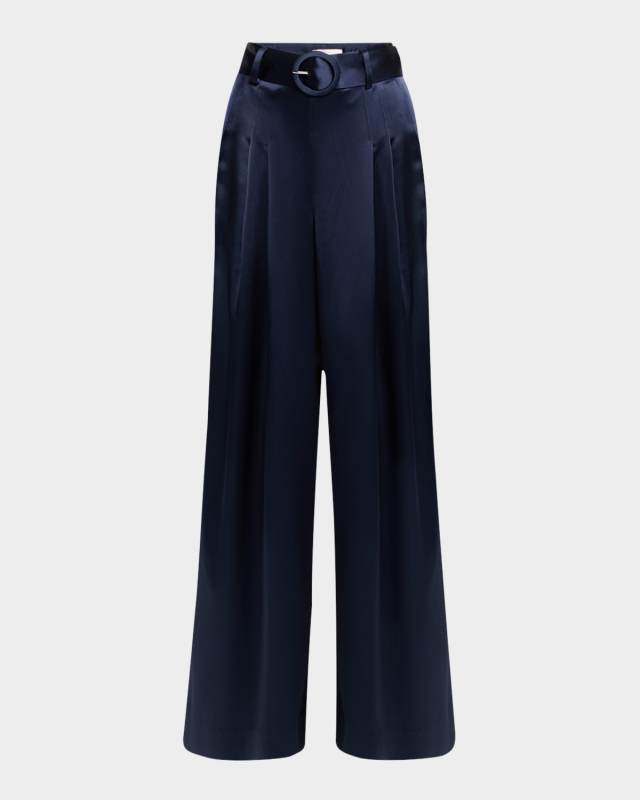 Shauna Pleated Satin Wide-Leg Pants