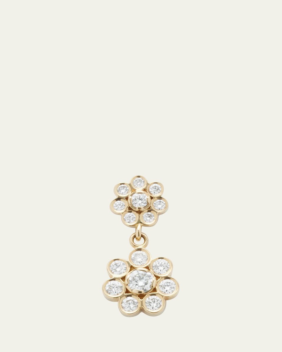 Bellis Deux Diamond Flower Drop Earring in 18K Yellow Gold, Single