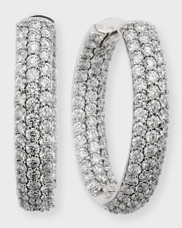 25mm Pave Diamond Hoop Earrings, 3.04tcw, 1"L