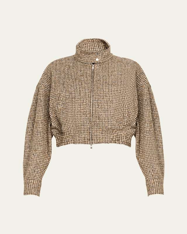 Harrison Stand-Collar Houndstooth Jacket