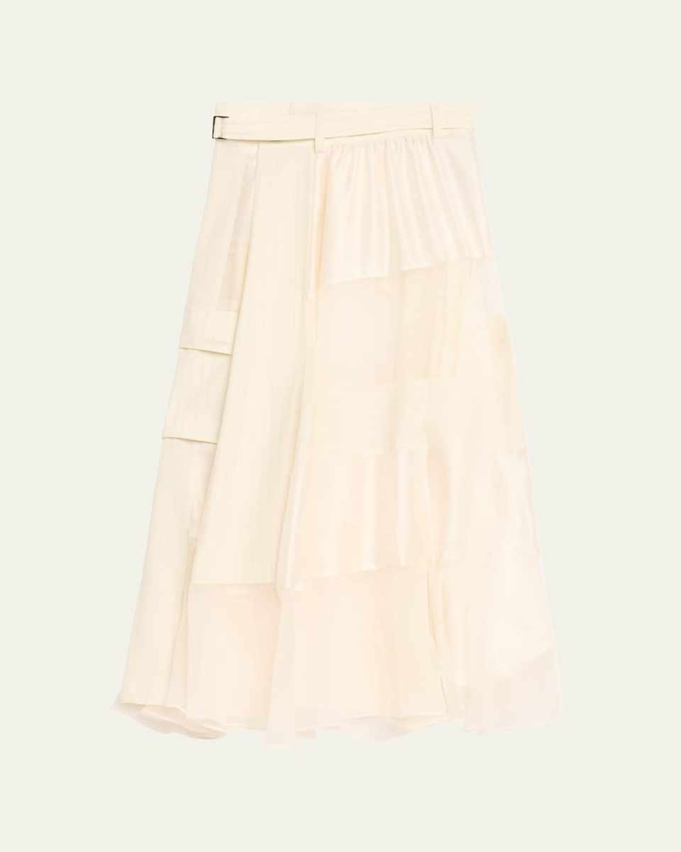 Long Belted Chalk Stripe Skirt