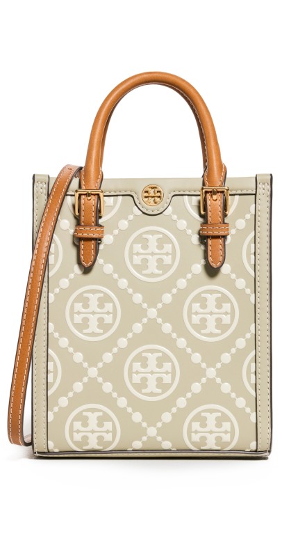 Tory Burch Mini T Monogram Contrast Embossed Tote Olive Sprig