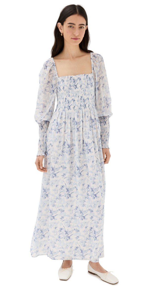 Hill House Home The Angelica Nap Dress Pressed Flowers in Blue