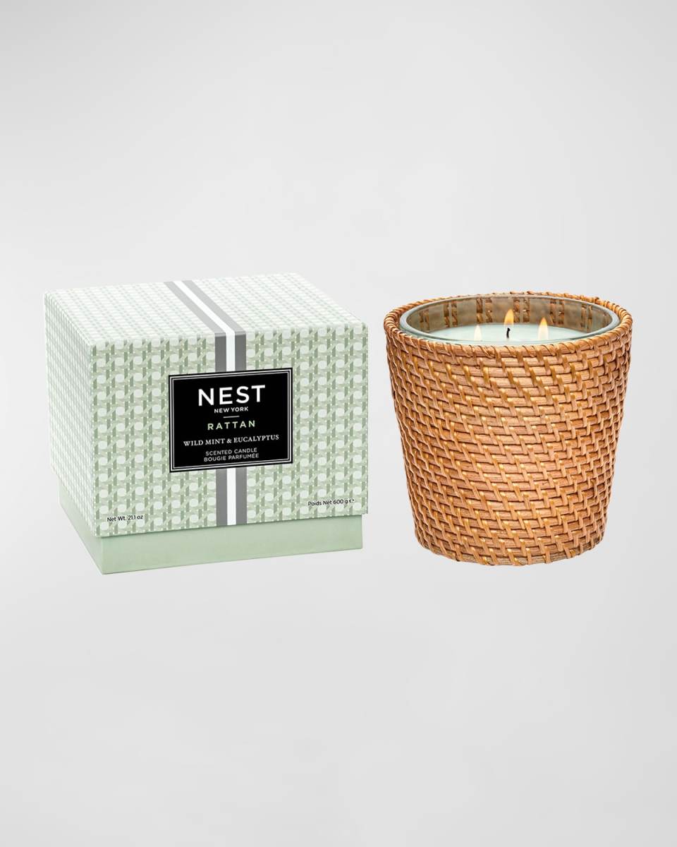 Rattan Wild Mint and Eucalyptus 3-Wick Candle, 21.2 oz.