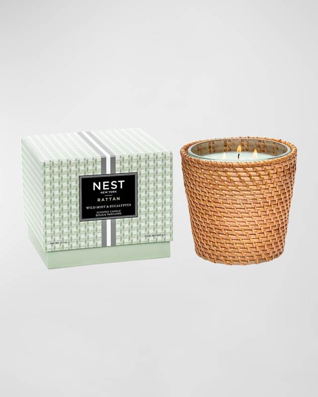 Rattan Wild Mint and Eucalyptus 3-Wick Candle, 21.2 oz.