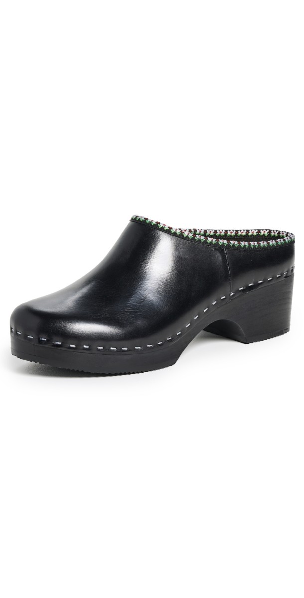 Loeffler Randall Maude Clog Mules Black/Floral Ribbon