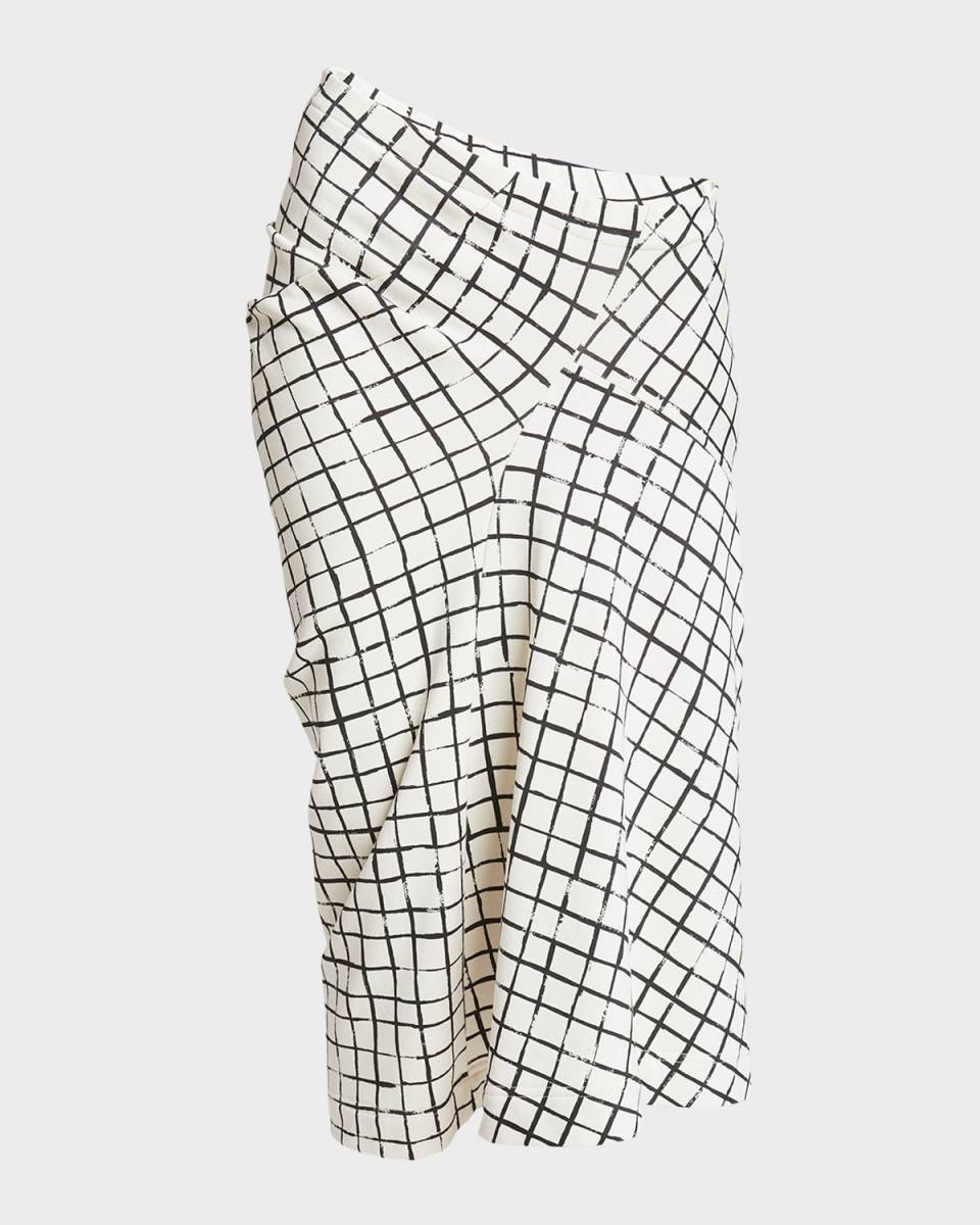 Harens Grid Print Asymmetric Midi Skirt