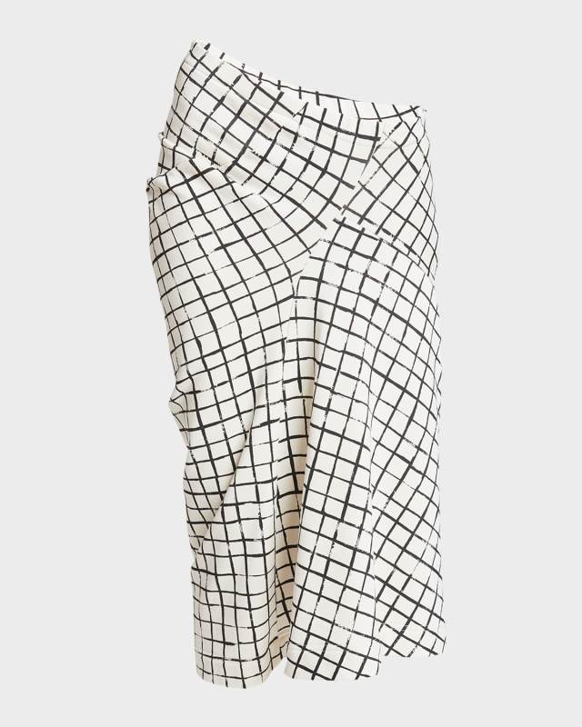 Harens Grid Print Asymmetric Midi Skirt