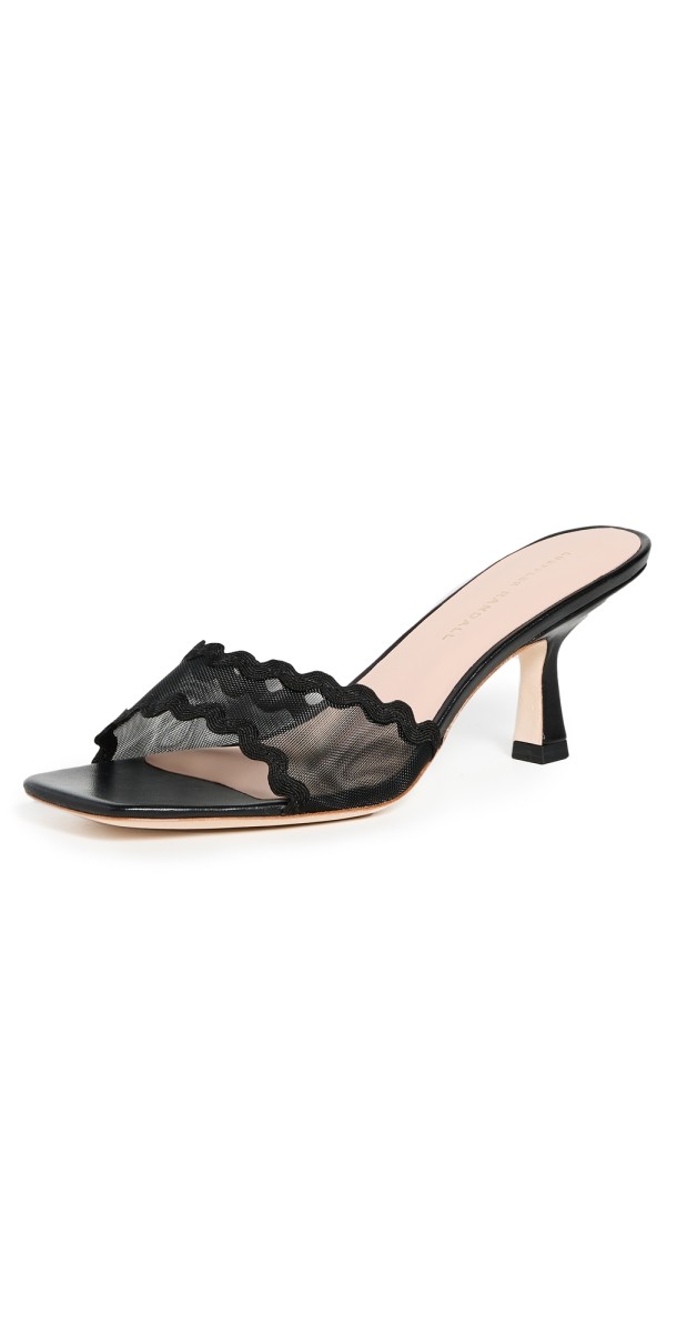 Loeffler Randall Milena Scalloped Mesh Mid Heel Mules Black