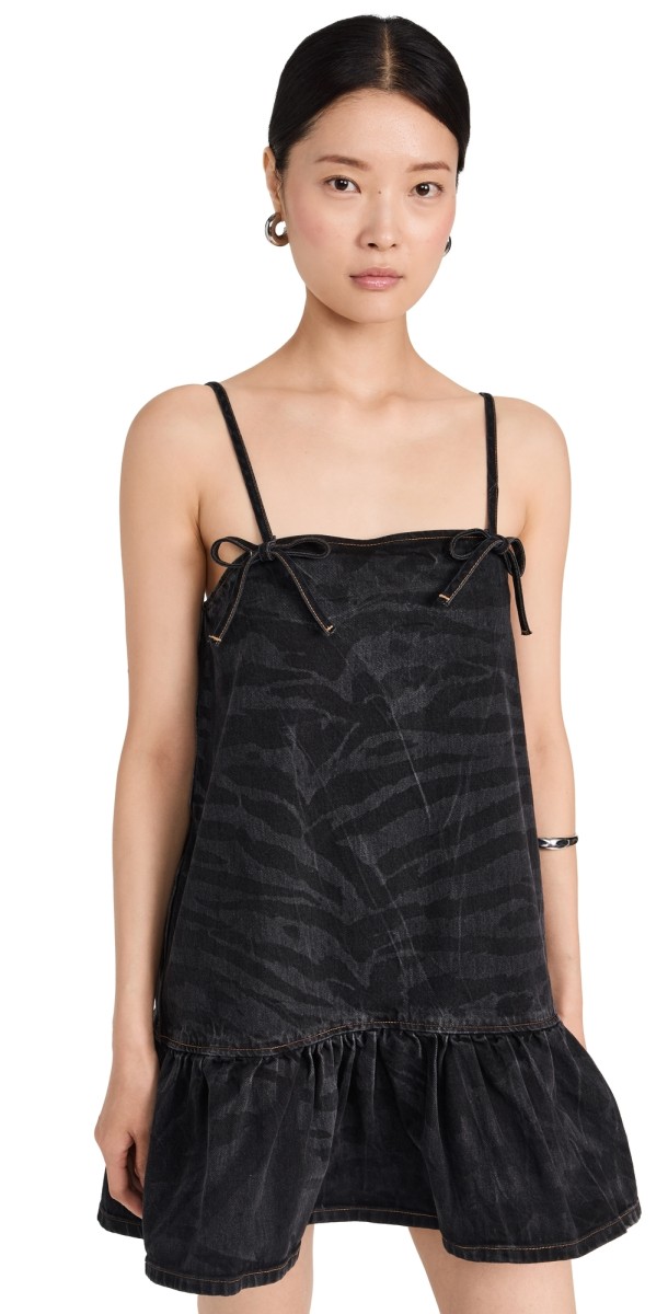 GANNI Laser Denim Strap Dress Black