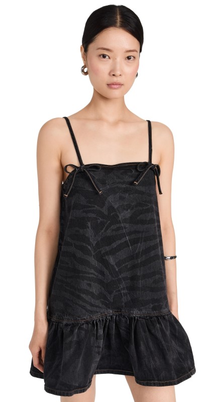 GANNI Laser Denim Strap Dress Black